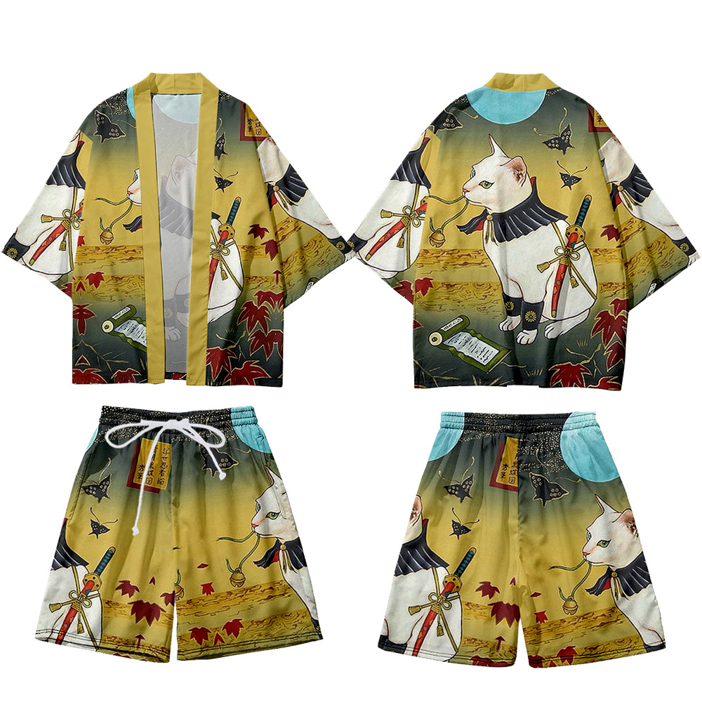 Printed Casual Kimono-style Mid-sleeve Wrap For Couple Outfits