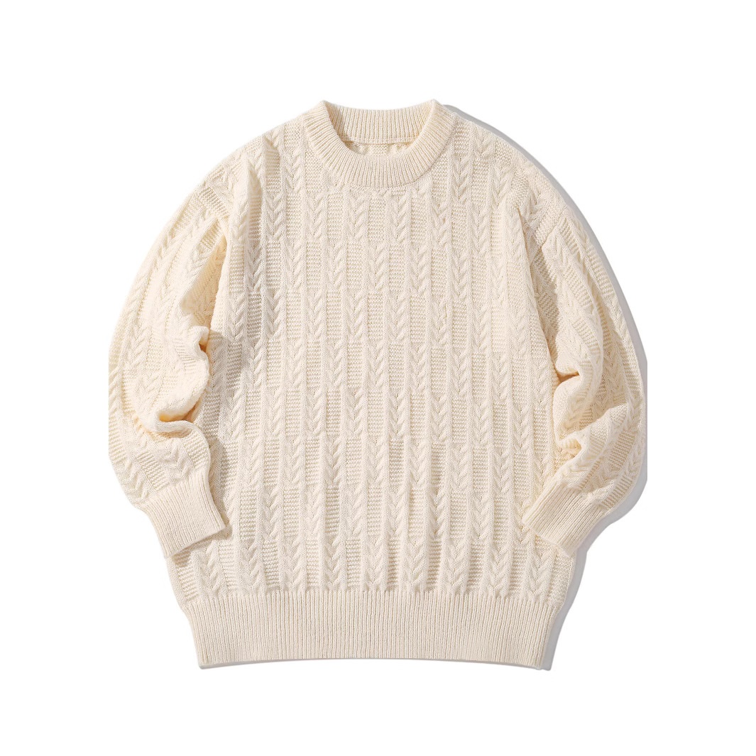Mens Solid-Color Loose Crew-Neck Knit Sweater For Autumn And Winter