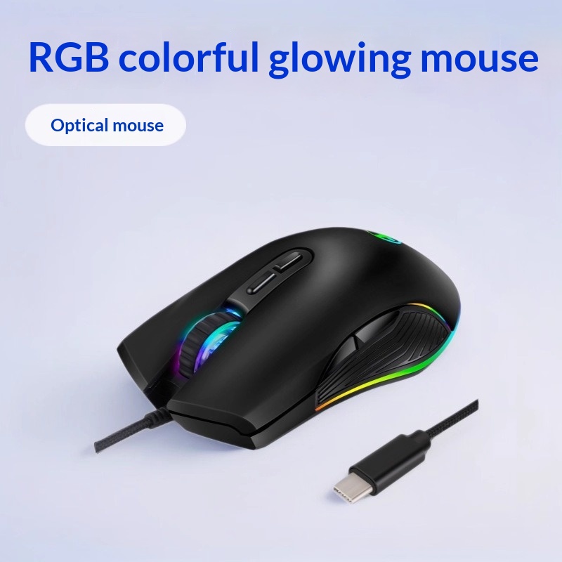 USB-C Wired Optical Mouse With RGB Colorful Lighting 3