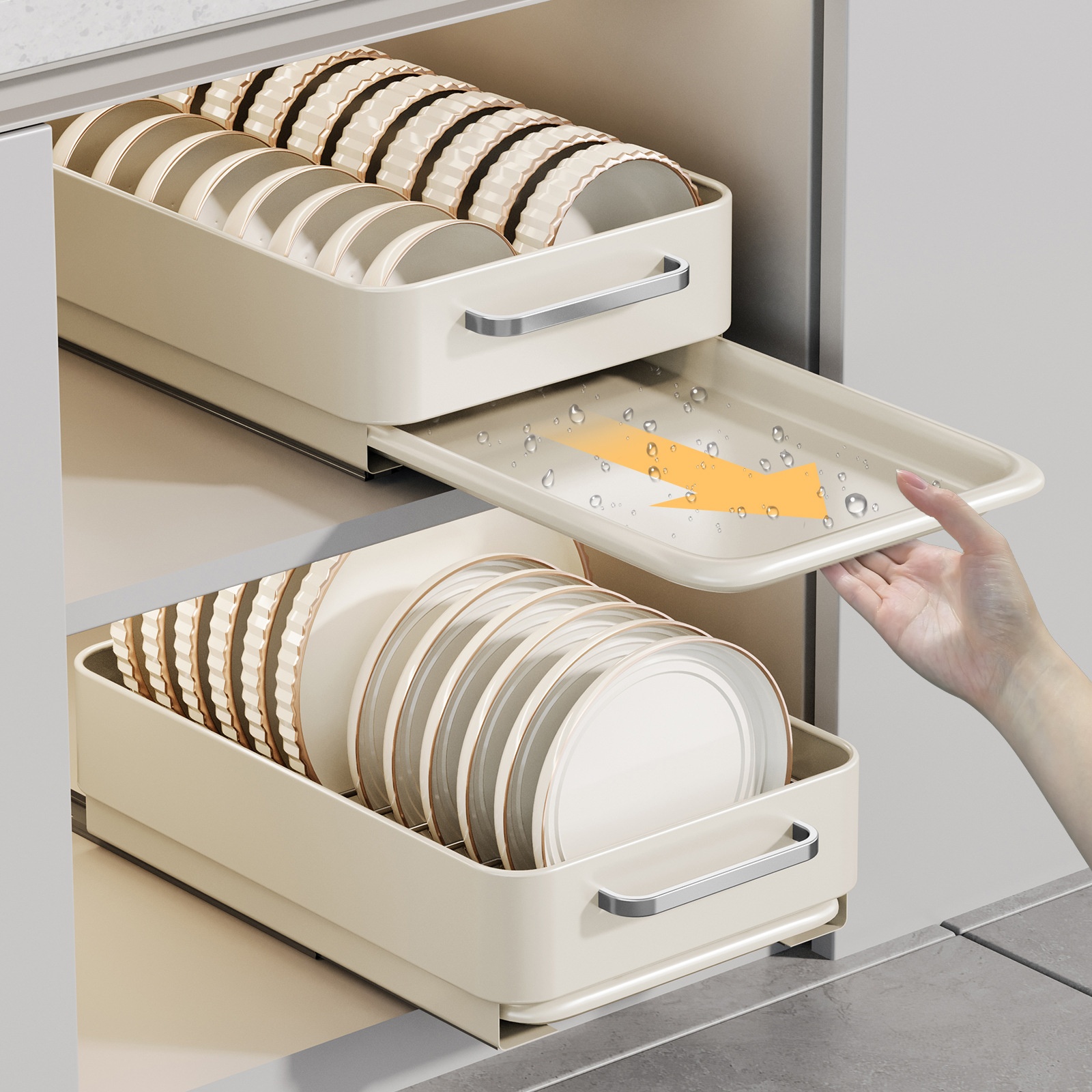 Built-in Drawer For Kitchen Cabinets With Dividers For Bowls