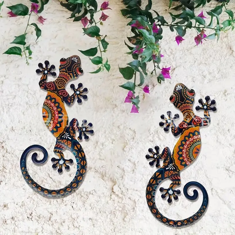 Metal Wall Decoration Colorful Gecko Wrought Iron For The Living Room