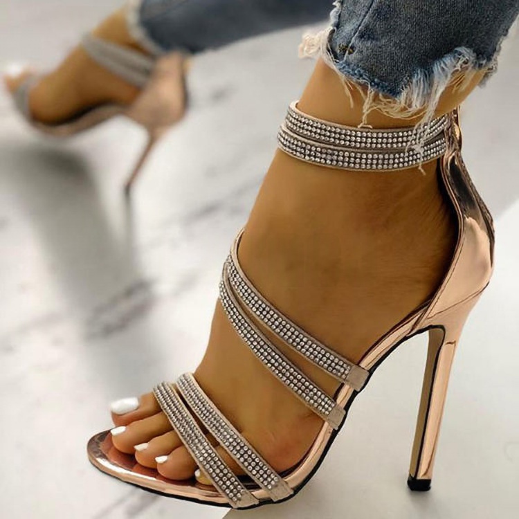 European And American Rhinestone Stiletto Sandals