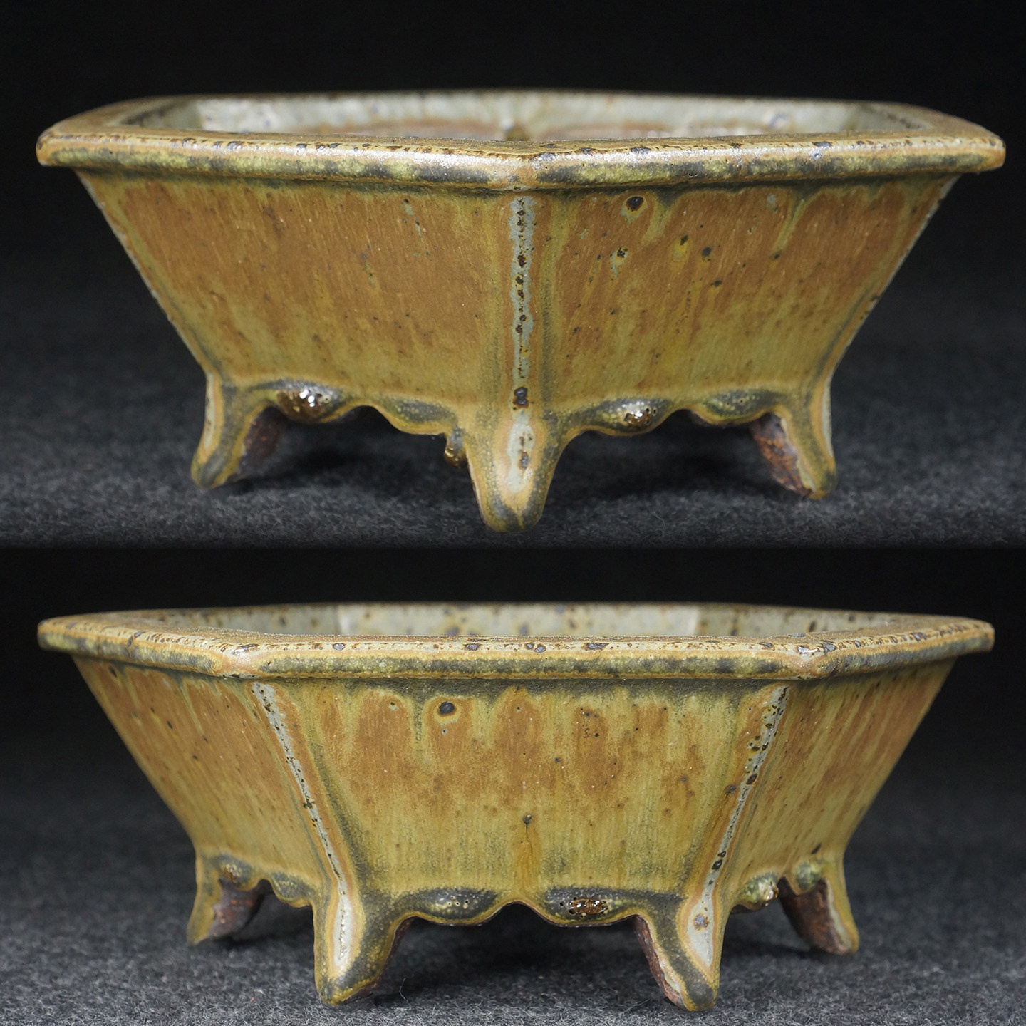 Jun-glazed Antique-style Hexagonal Bonsai Pot