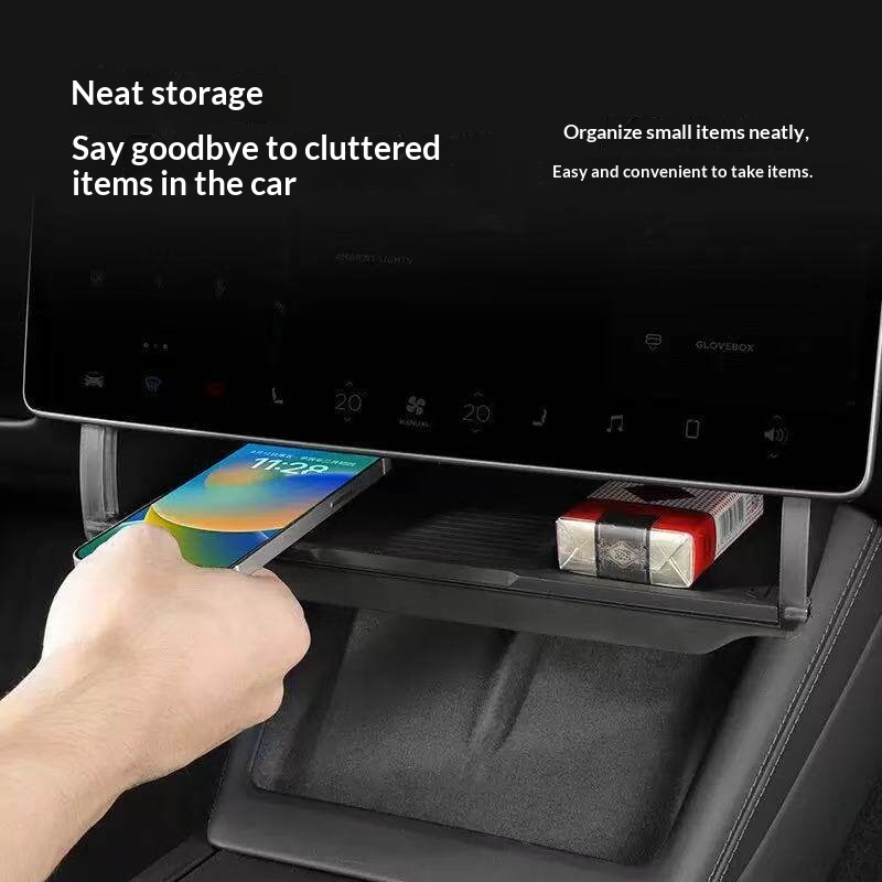 Retractable Storage Compartment For Car Accessories Under The Central Control Screen 4
