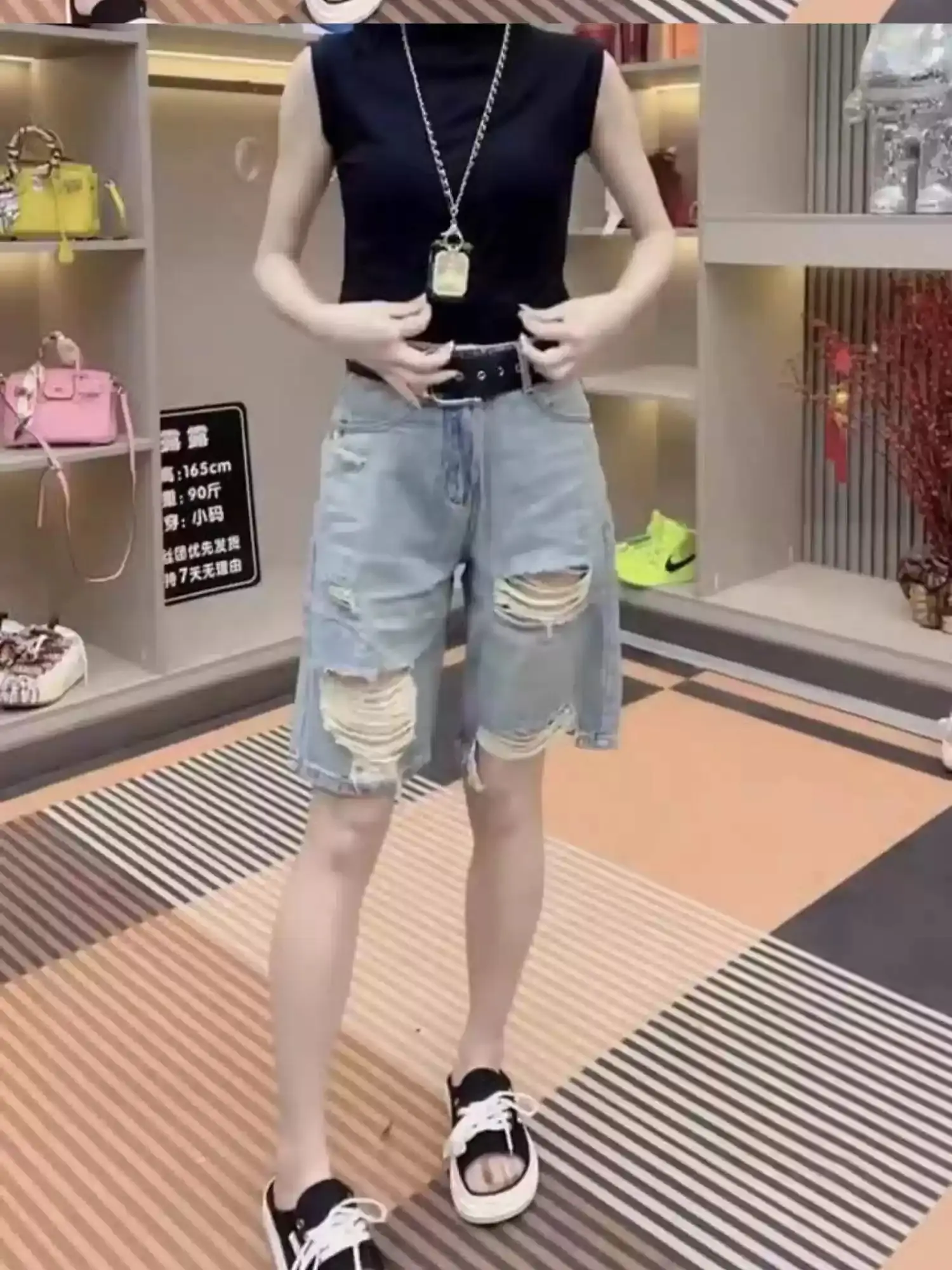 Summer New Arrival High-Waisted Stretchy Ripped Denim Shorts For Women