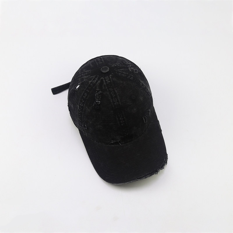 Womens Street-style Distressed Washed Ripped Soft-crown Cap