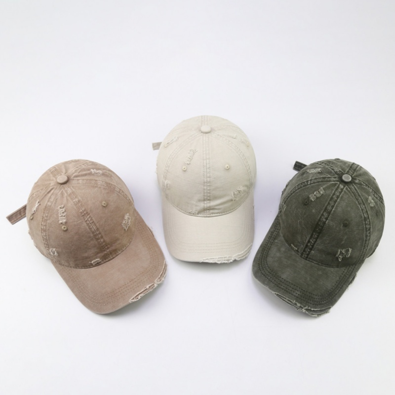 Womens Street-style Distressed Washed Ripped Soft-crown Cap