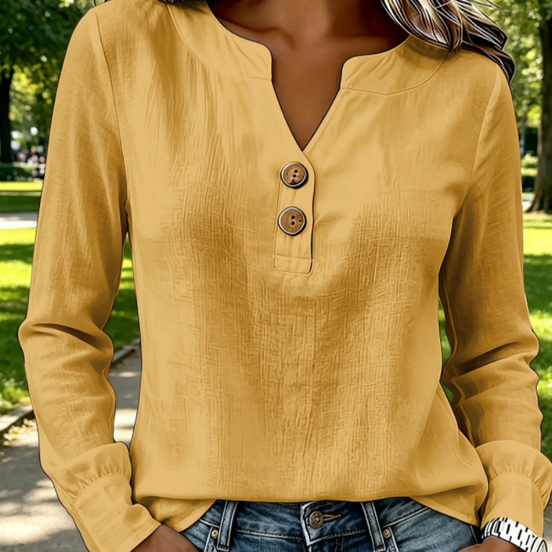 V-neck Buttoned Women's Blouse
