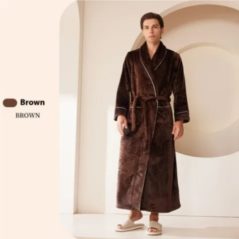 Extended Autumn and Winter Coral Fleece Bathrobe