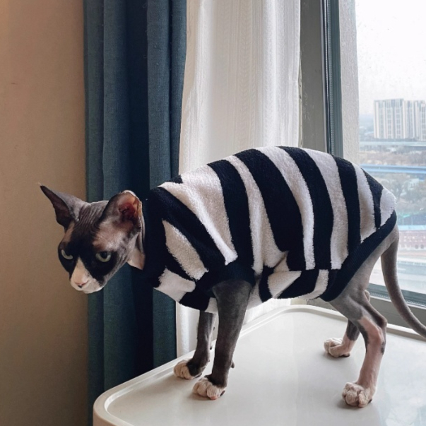 Sphynx Cat Warm Sweater Zebra Stripe Pattern Soft Skin Friendly Clothes For Hairless Cats 5