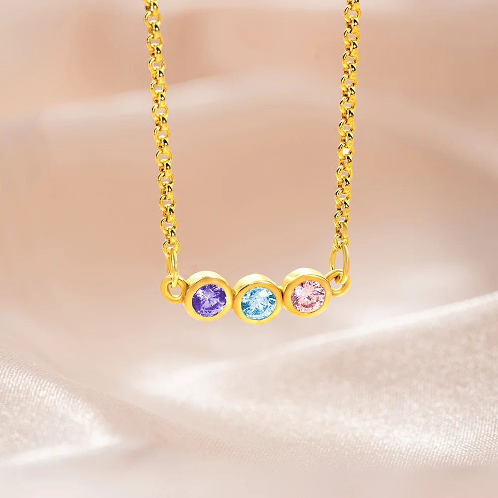 Simple Circular Rainbow Zircon Birthstone Necklace