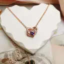 New Heart-shaped Diamond Inlaid Birthstone Pendant Necklace view 6