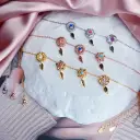 New 12 Birthday Flower Birthstone Name Rotating Necklace view 2
