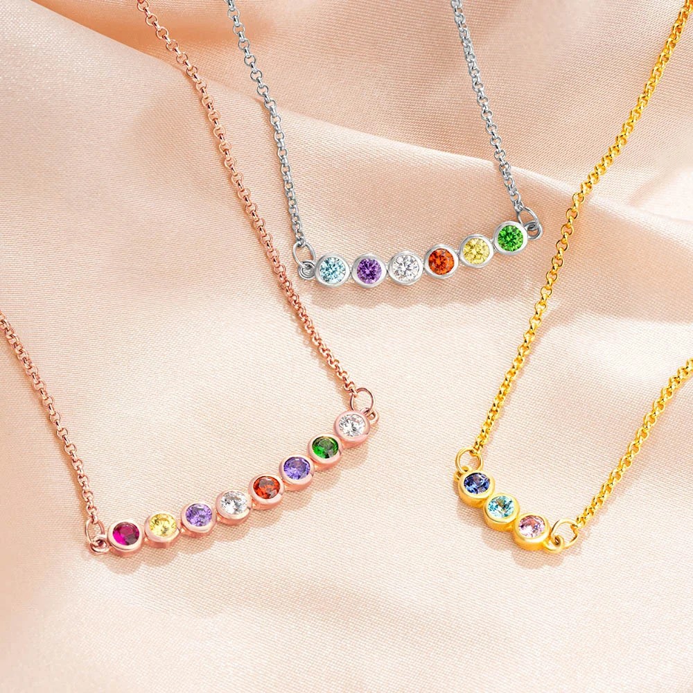 Simple Circular Rainbow Zircon Birthstone Necklace