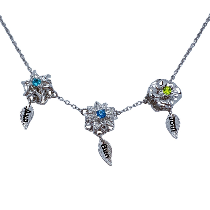 New 12 Birthday Flower Birthstone Name Rotating Necklace
