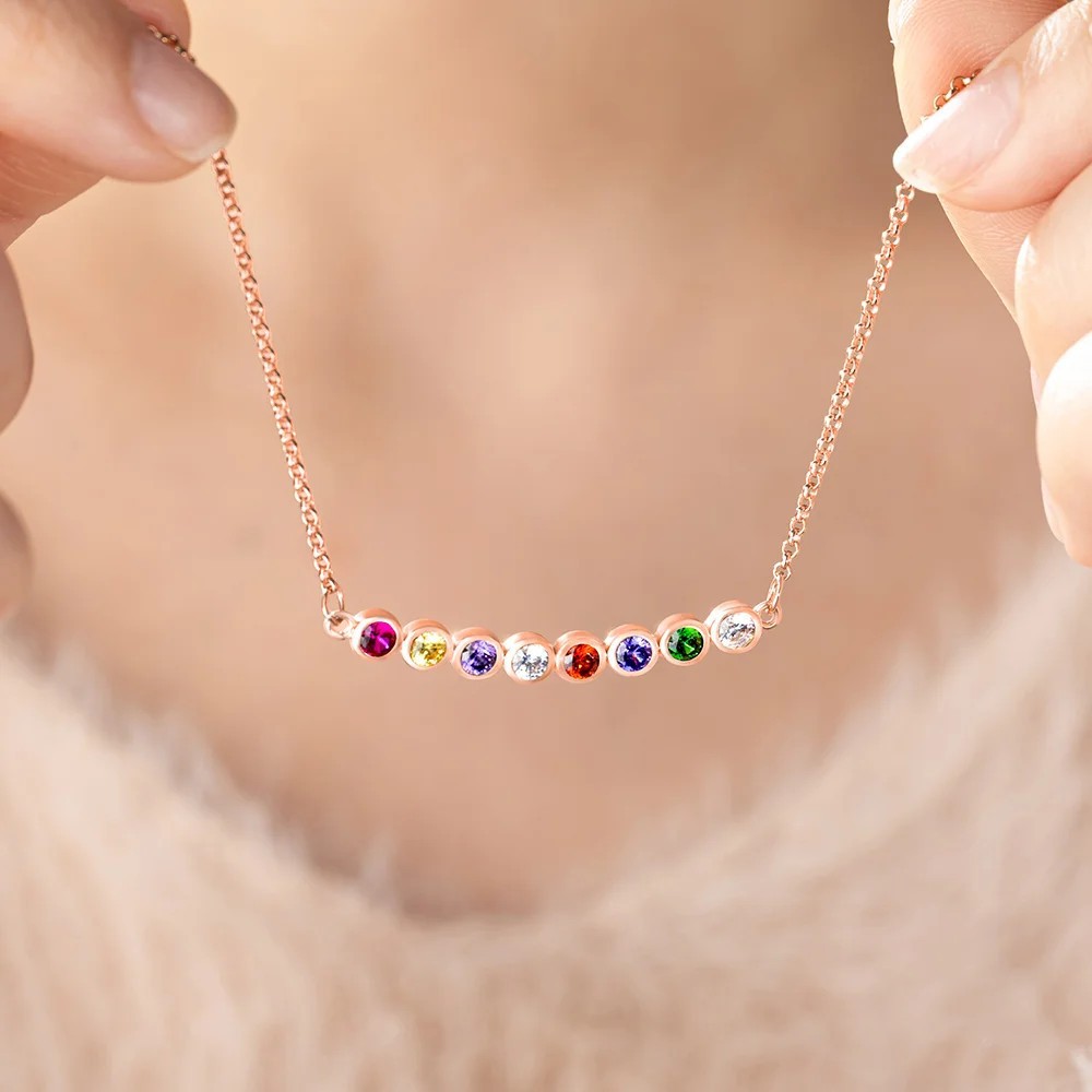 Simple Circular Rainbow Zircon Birthstone Necklace