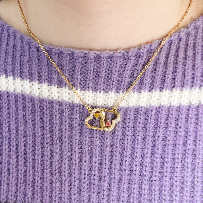 Heart To Heart Double Love Birth Stone Name Classic Necklace