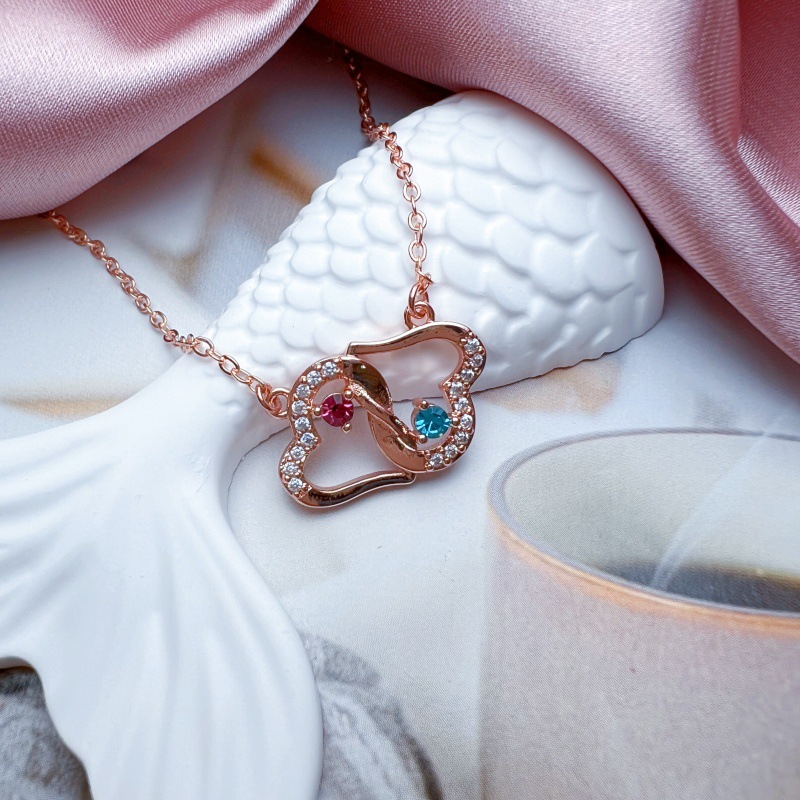 Heart To Heart Double Love Birth Stone Name Classic Necklace