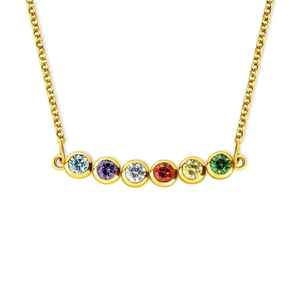 Simple Circular Rainbow Zircon Birthstone Necklace