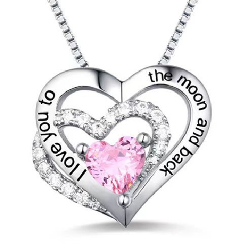 New Heart-shaped Diamond Inlaid Birthstone Pendant Necklace