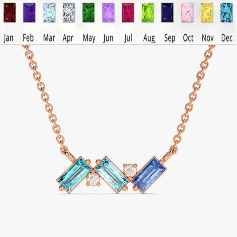 Rectangular Zircon And Diamond-set Minimalist Necklace Pendant December Birthstone Personalized