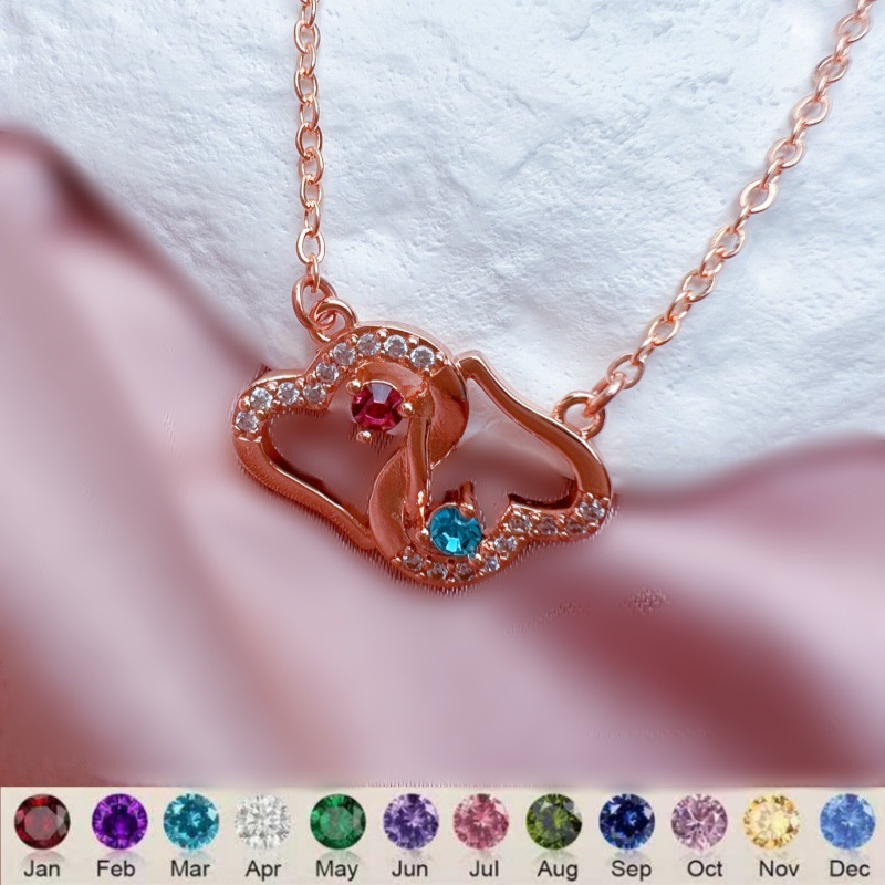 Heart To Heart Double Love Birth Stone Name Classic Necklace