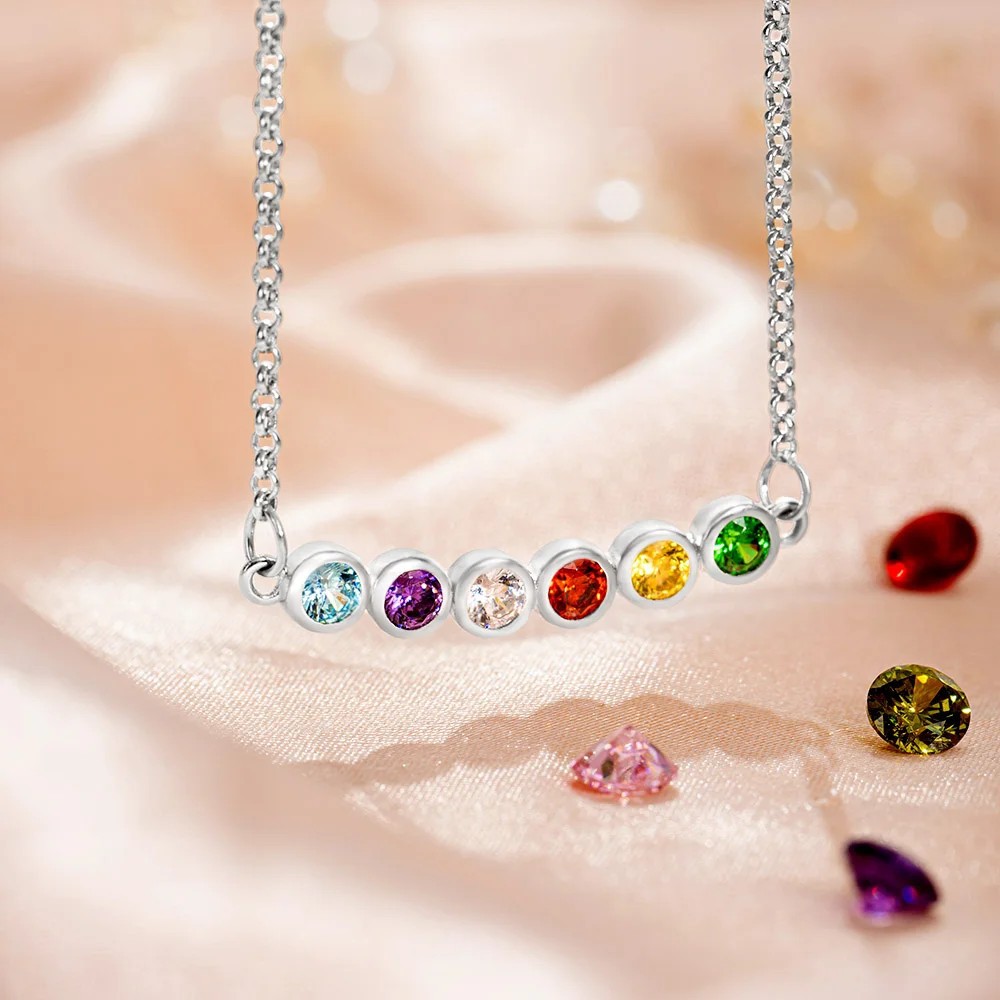 Simple Circular Rainbow Zircon Birthstone Necklace