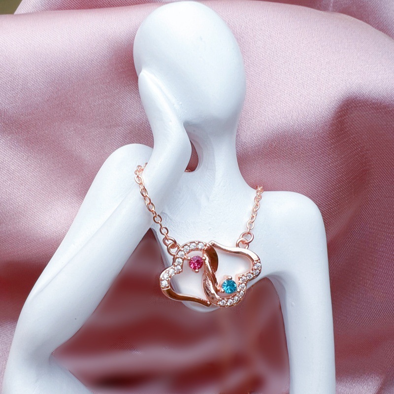 Heart To Heart Double Love Birth Stone Name Classic Necklace