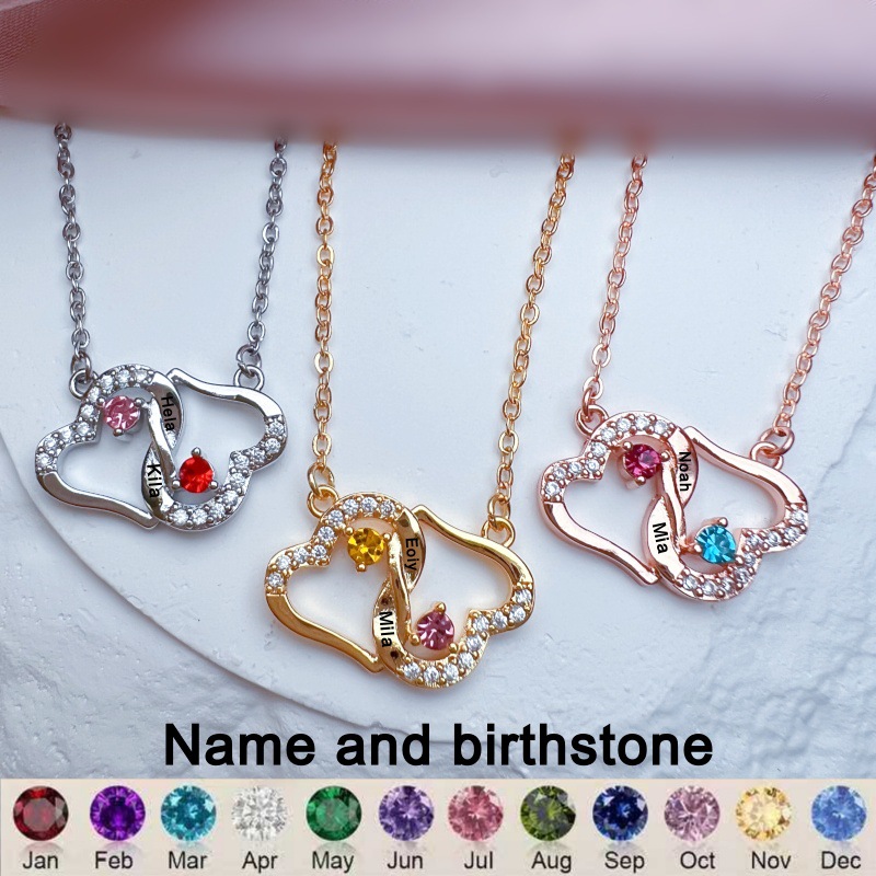 Heart To Heart Double Love Birth Stone Name Classic Necklace