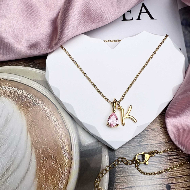 Teardrop-shaped Or Pear-shaped Zircon Birthstone Necklace Pendant With Name Initials Personalized