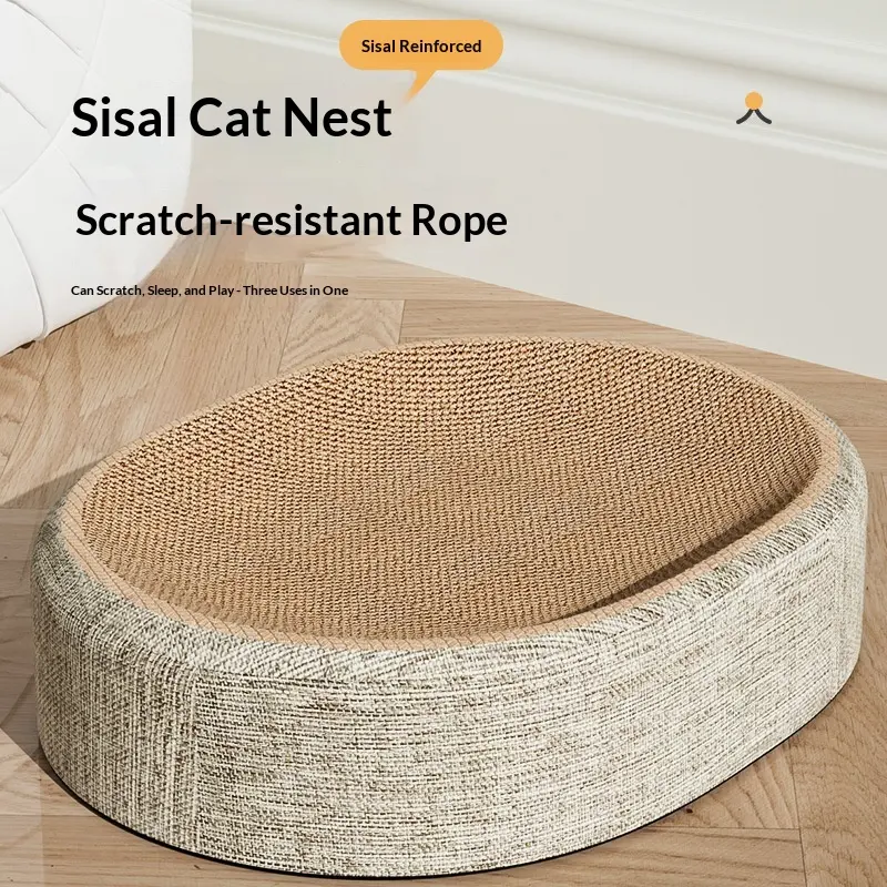 Woven Scratching Post And Oval Cat Bed