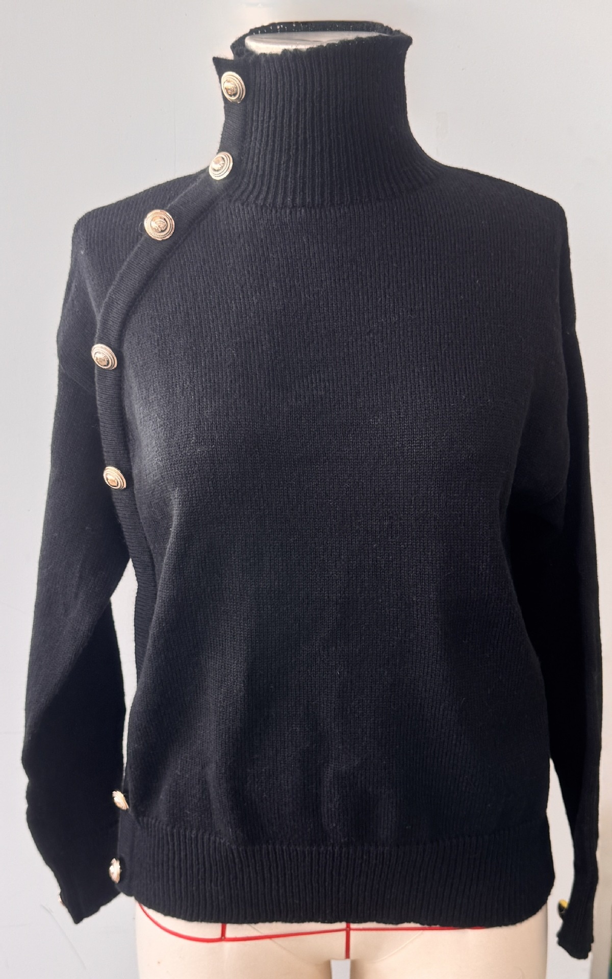 Women's Decorative Button Turtleneck Sweater