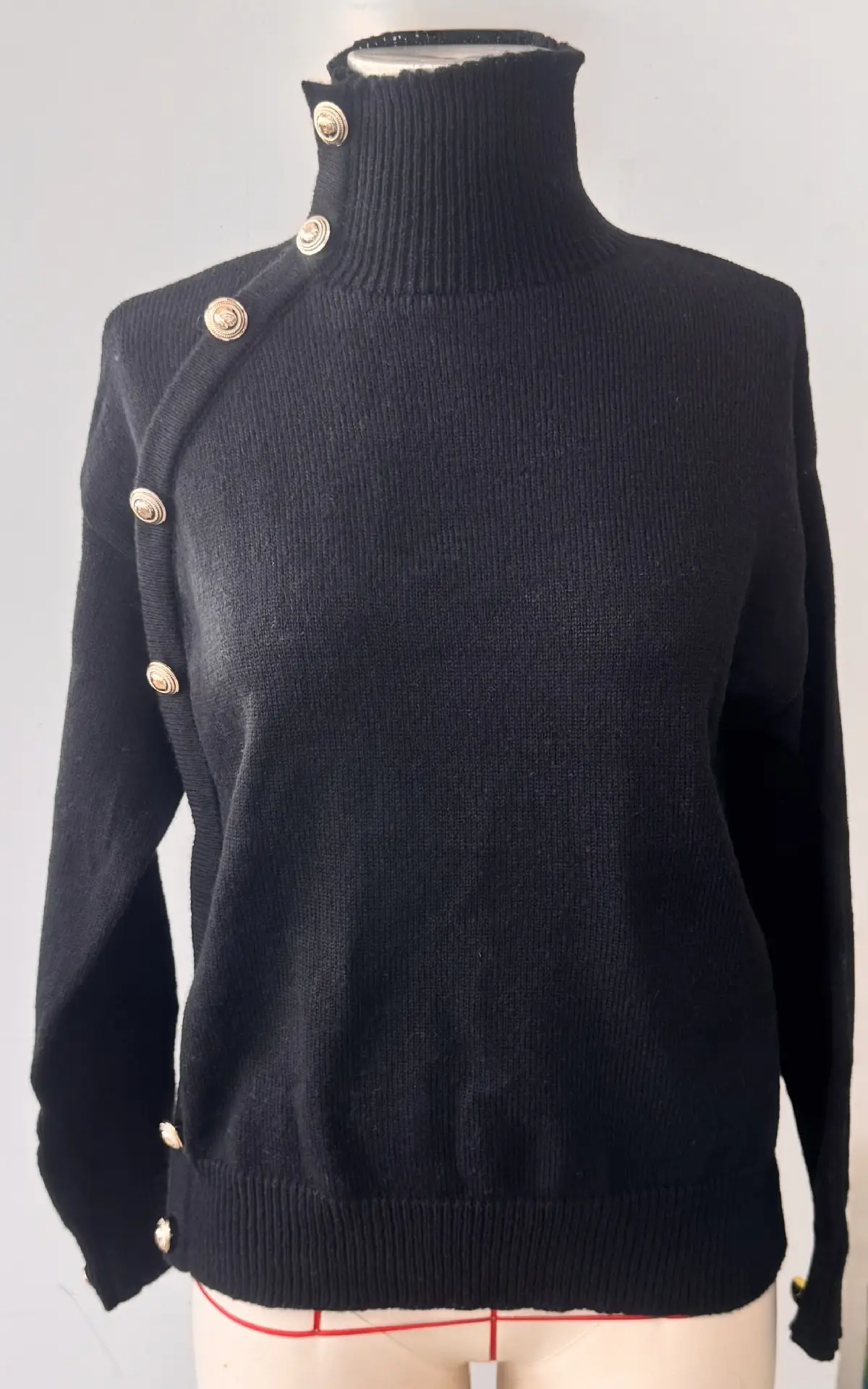 Women's Decorative Button Turtleneck Sweater