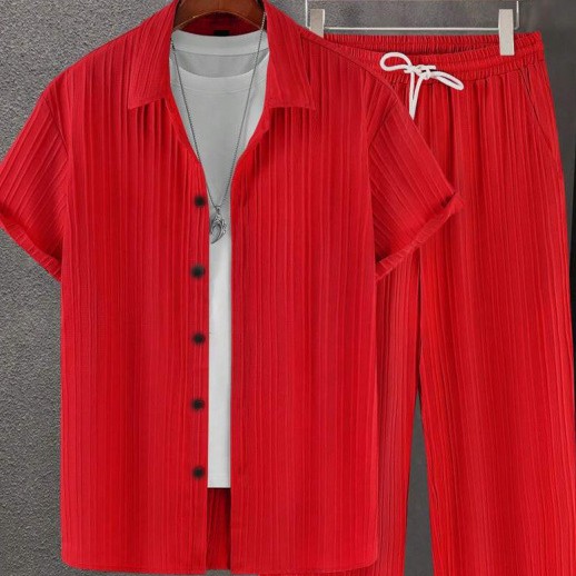Digital Print Short-Sleeve Shirt and Pants Set