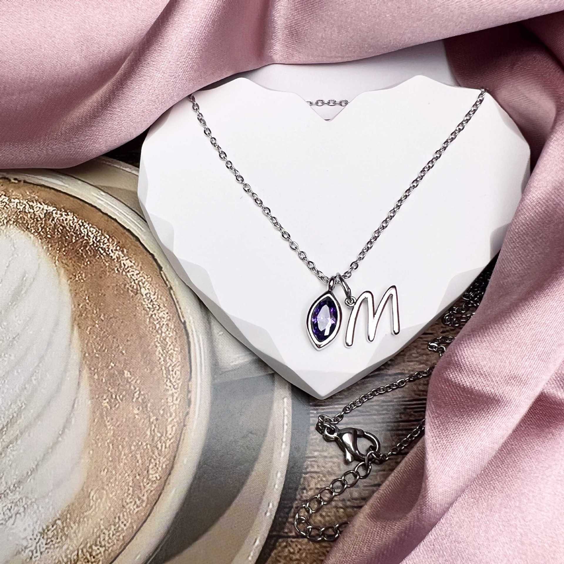Horse Eye Shaped Diamond Shaped Zircon Birthstone Necklace