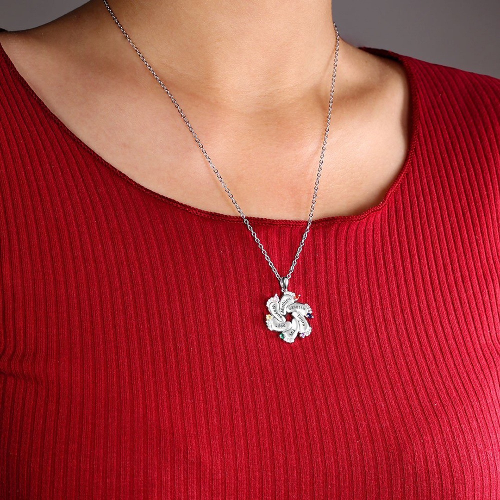 Personalized Mother's Day Foot Necklace With Birthday Stone Name In December