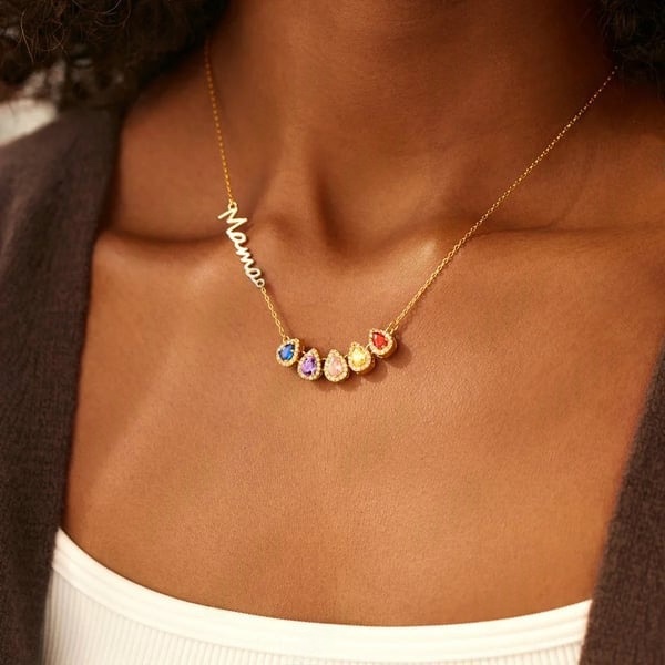 Mama Water Drop Diamond Set Simple Necklace For Mother's Day