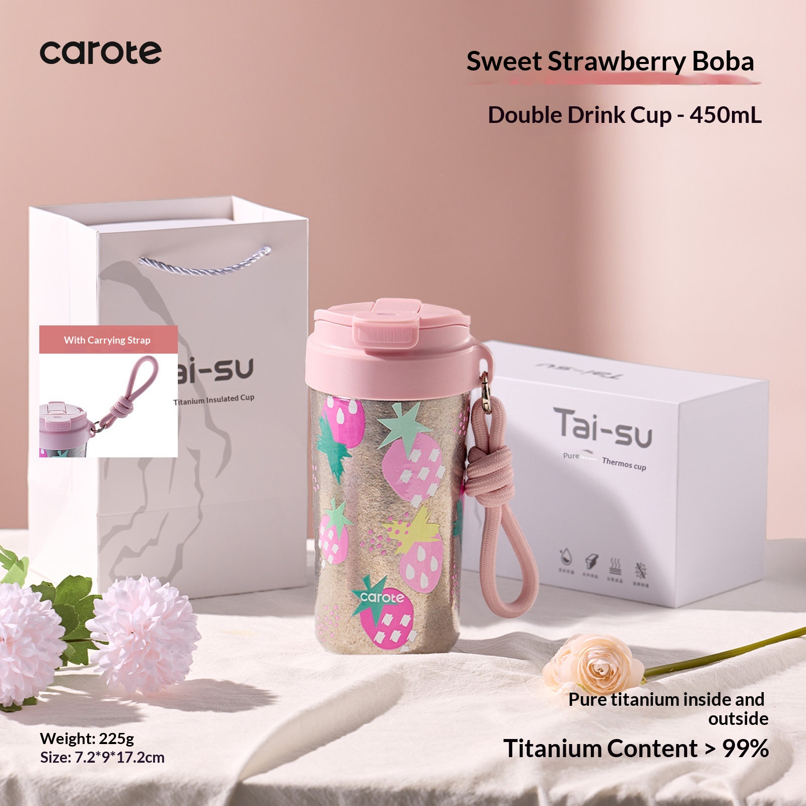 Coffee Cup Pure Titanium Portable Car Compatible Cold Retention Straw Water Bottle 3