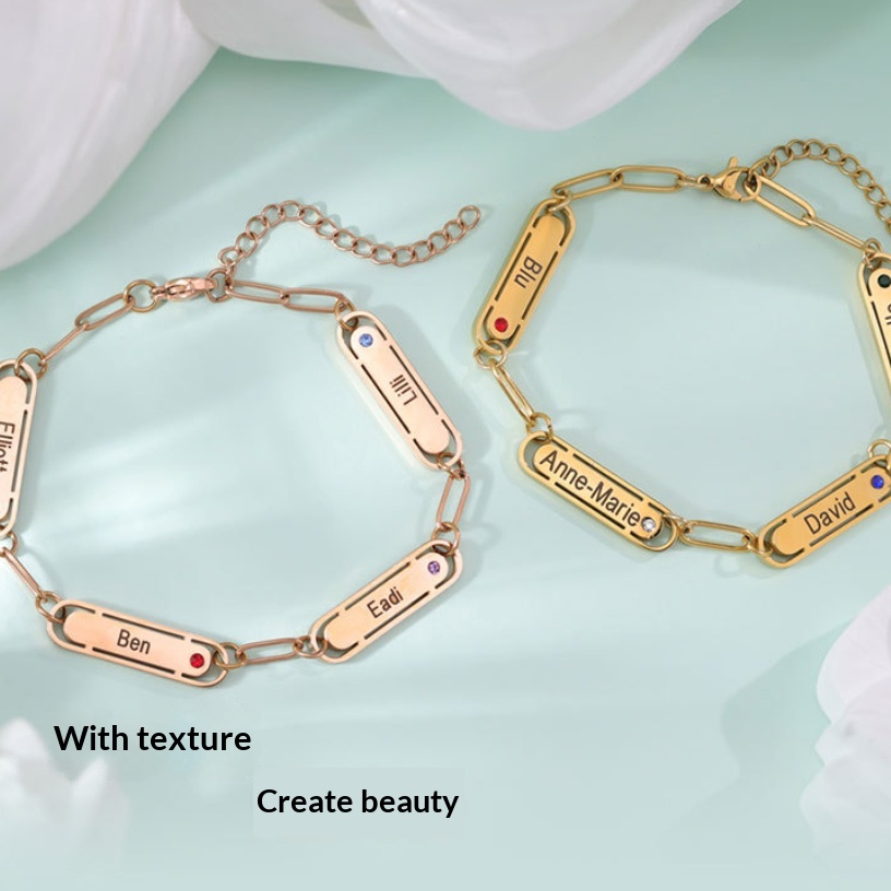 Cross-border Stainless Steel Oval Diamond Inlaid Engraved Bracelet