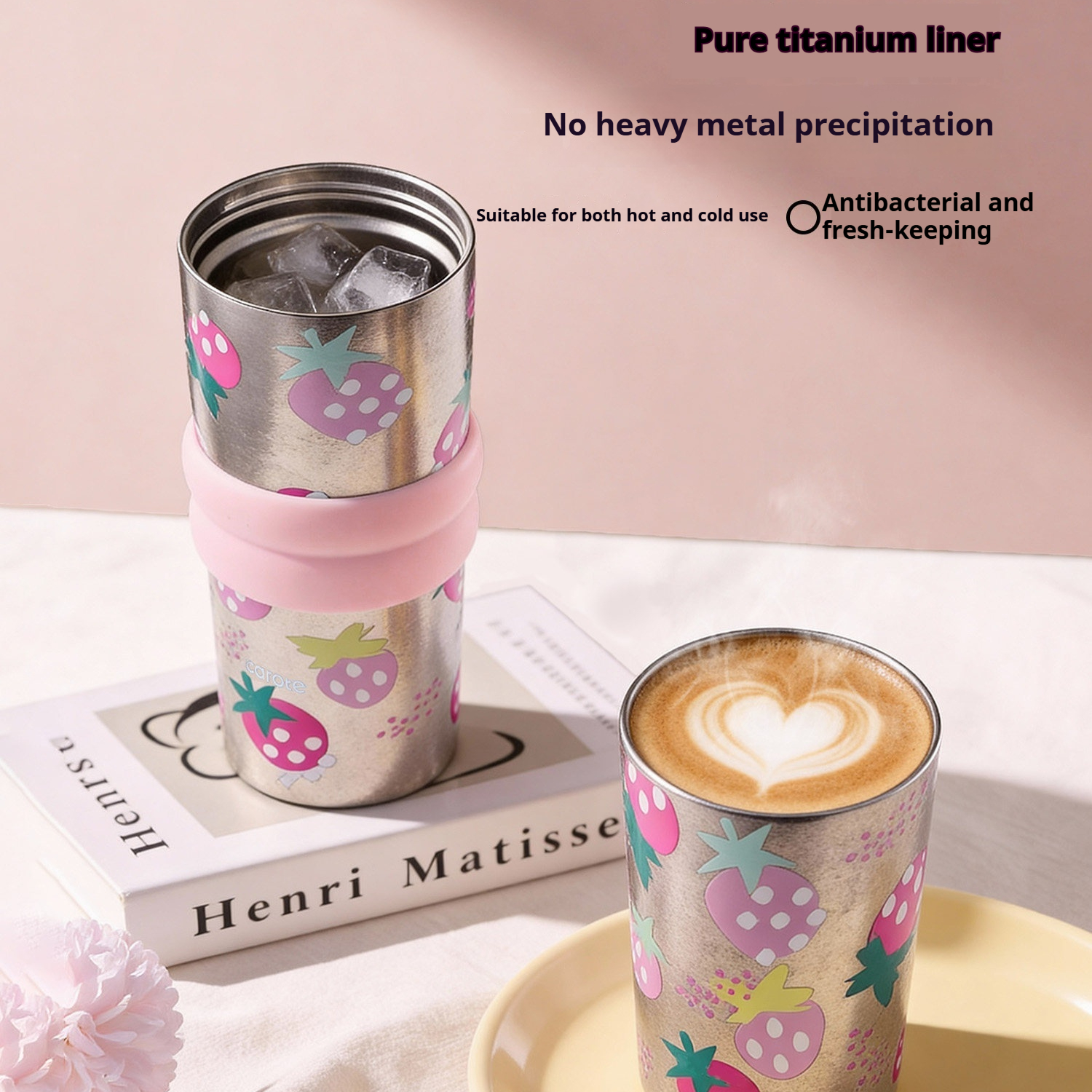 Coffee Cup Pure Titanium Portable Car Compatible Cold Retention Straw Water Bottle 5