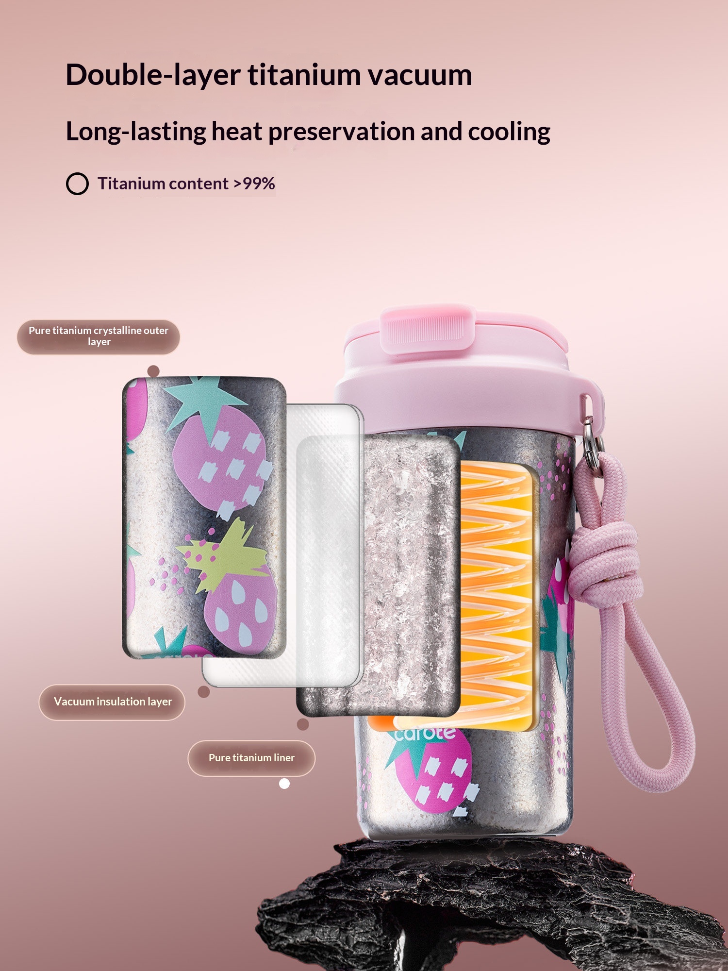 Coffee Cup Pure Titanium Portable Car Compatible Cold Retention Straw Water Bottle 2