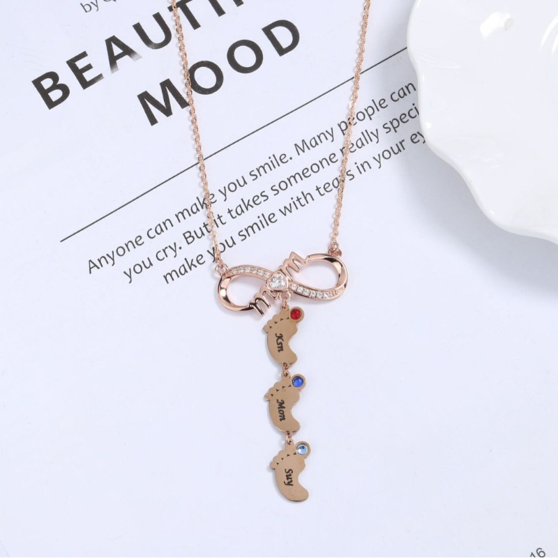 Mother's Day MOM Infinity Giant Foot Personalized Necklace With Foot And Name Engraving