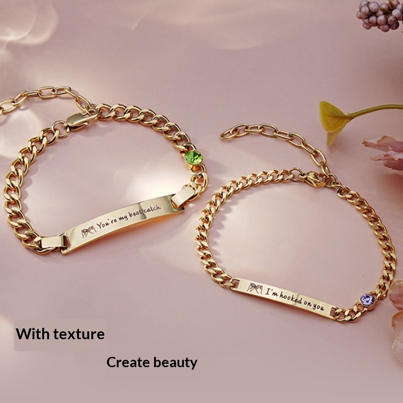 European And American Personalized Engraved Stainless Steel Bracelet With Birthstone For Couples