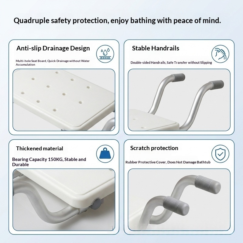 Adjustable Aluminum Bathtub Seat with Non-Slip Grip