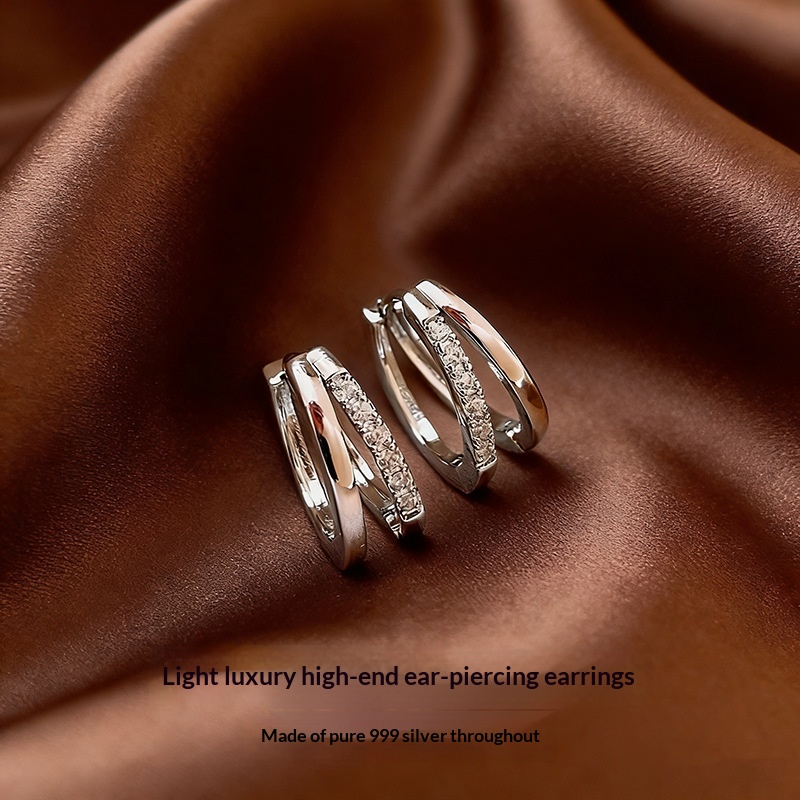 999 Fine Silver Diamond-studded Earrings For Women