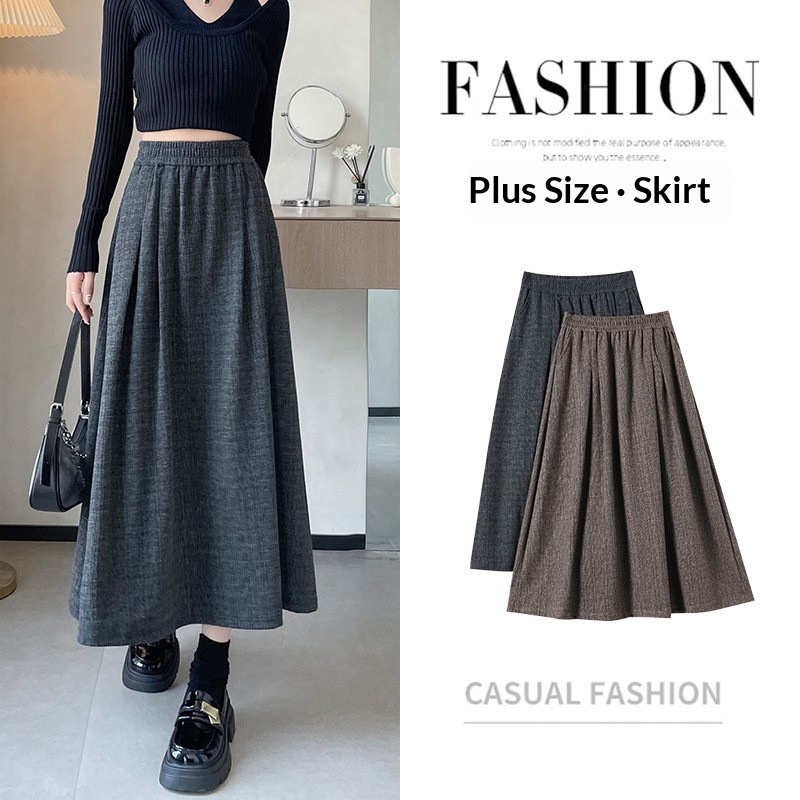 Elastic-waist Skirt Figure-flattering Mid-length Draped Skirt For Plus-size Women
