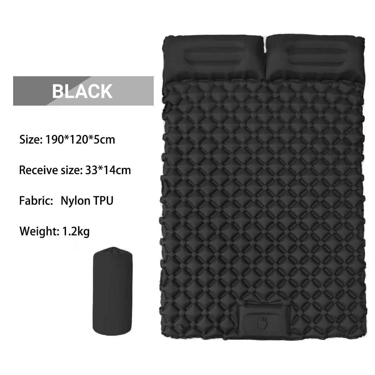 Inflatable Outdoor Camping Tent Air Cushion Double diamond black 190×60cm