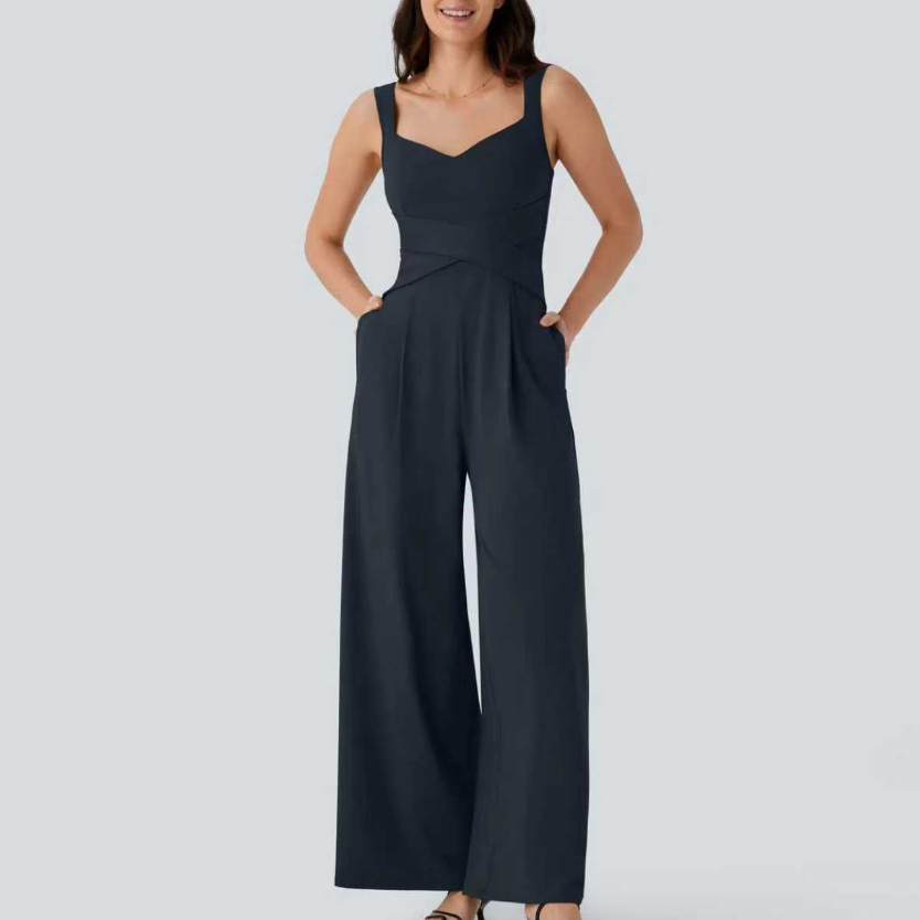 Womens Sleeveless Figure-flattering Wide-leg Jumpsuit