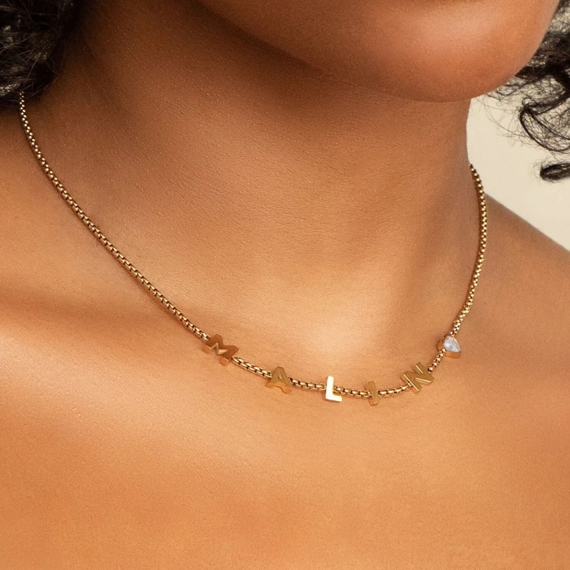 Personalized Name Initials Necklace With December Birthstones
