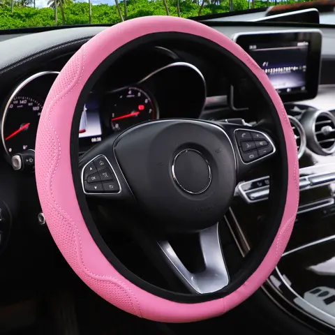 Fiber Leather Embossed Corrugated Elastic Stretch Steering Wheel Cover